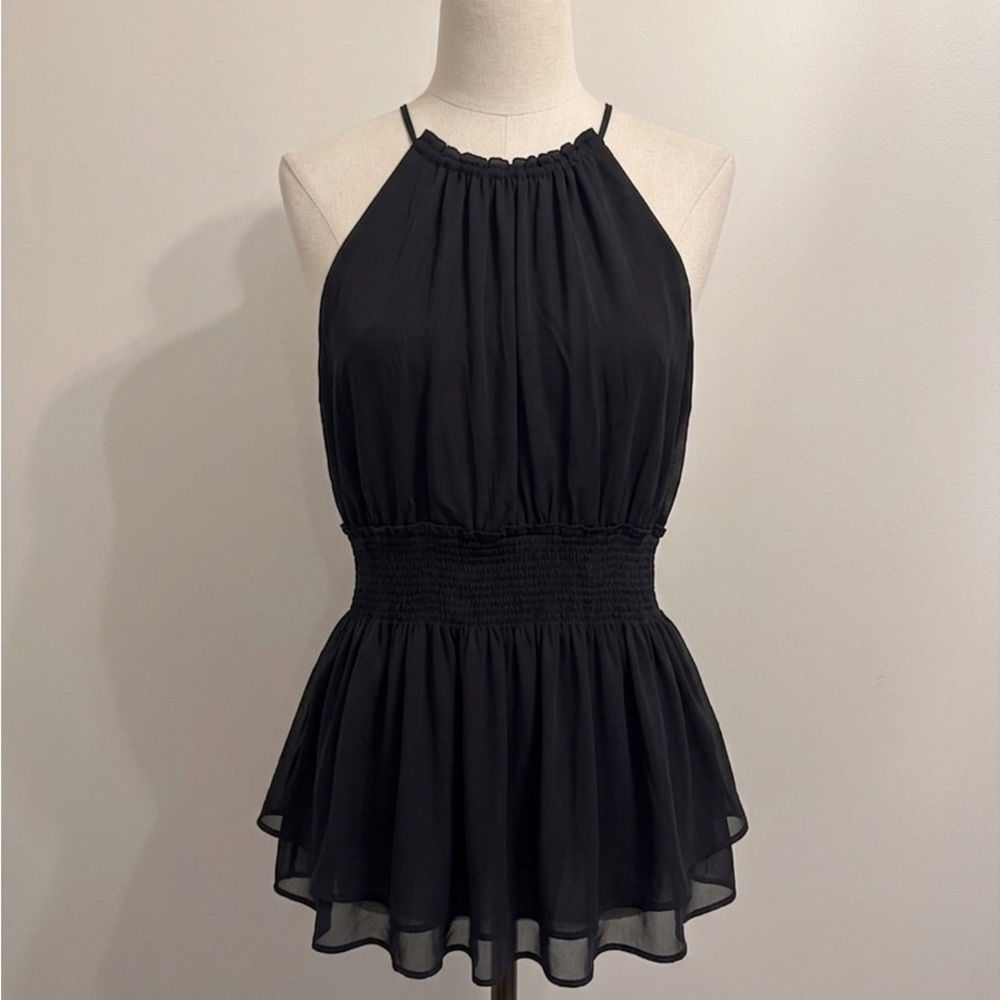 Express Black Halter Smocked Peplum Camisole